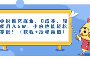 小说推文掘金，0成本，轻松月入5W，小白也能轻松掌握！（教程 授权渠道）