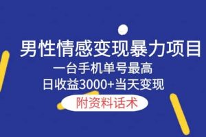 男性情感变现暴力项目，一台手机当天变现，附资料话术