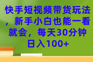 快手短视频带货玩法，新手小白也能一看就会，每天30分钟日入100