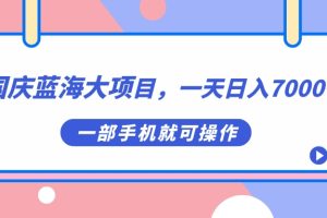 国庆蓝海大项目，一天日入7000 ，一部手机就可操作