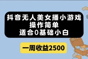 抖音无人美女播小游戏，操作简单，适合0基础小白一周收益2500