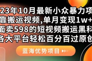 外面卖598的10月最新短视频搬运黑科技，各大平台百分百过原创 靠搬运月入1w