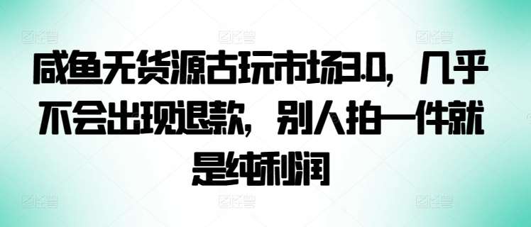 咸鱼无货源古玩市场3.0，几乎不会出现退款，别人拍一件就是纯利润【揭秘】插图