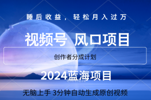 微信视频号大风口项目,3分钟自动生成视频，2024蓝海项目，月入过万