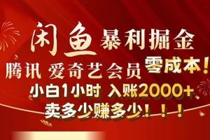 闲鱼全新暴力掘金玩法，官方正品影视会员无成本渠道！小白1小时收…