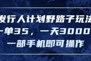 发行人计划野路子玩法，一单35，一天3000+，一部手机即可操作