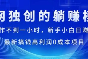 每天操作不到一小时，新手小白日赚1500+，最新搞钱高利润0成本项目