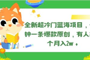 （11271期）全新超冷门蓝海项目，十分钟一条爆款原创，有人靠这个月入2w＋