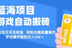 【蓝海项目】游戏自动搬砖 小白当天可见收益 单机也能批量操作 学会操…