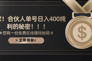 （10028期）合伙人广告撸金最新玩法，每天单号400纯利