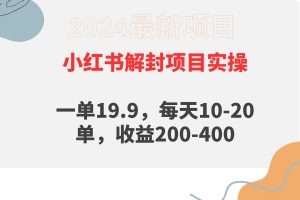 小红书解封项目： 一单19.9，每天10-20单，收益200-400