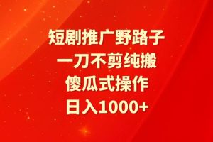 （9586期）短剧推广野路子，一刀不剪纯搬运，傻瓜式操作，日入1000+