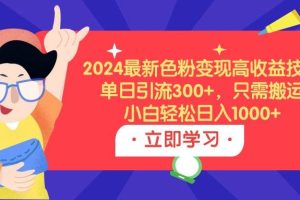 2024最新色粉变现高收益技术，单日引流300+，只需搬运，小白轻松日入1000+