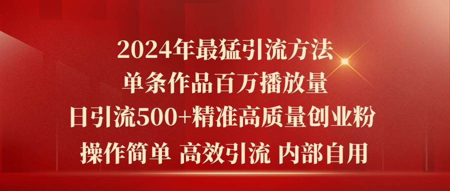 2024年最猛暴力引流方法，单条作品百万播放 单日引流500+高质量精准创业粉插图