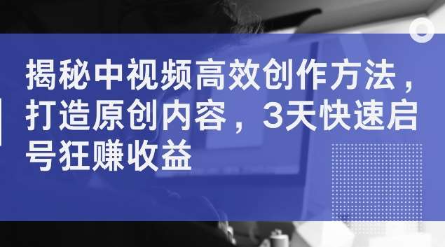 揭秘中视频高效创作方法，打造原创内容，3天快速启号狂赚收益【揭秘】插图