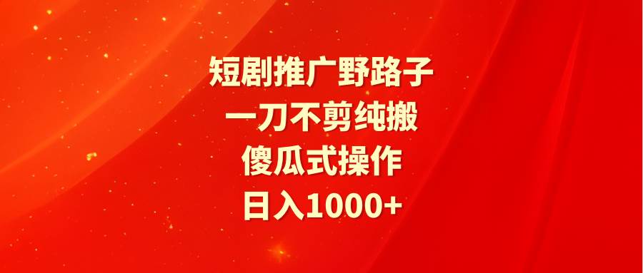 （9586期）短剧推广野路子，一刀不剪纯搬运，傻瓜式操作，日入1000+插图