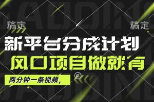 （12442期）最新平台分成计划，风口项目，单号月入10000+