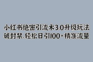 小红书绝密引流术3.0升级玩法，破封禁，轻松日引100+精准流量