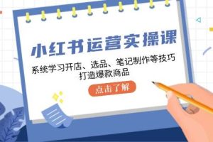 小红书运营实操课，系统学习开店、选品、笔记制作等技巧，打造爆款商品