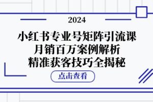 小红书专业号矩阵引流课，月销百万案例解析，精准获客技巧全揭秘