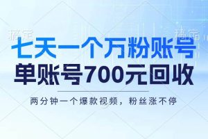 （13062期）七天一个万粉账号，新手小白秒上手，单账号回收700元，轻松月入三万＋