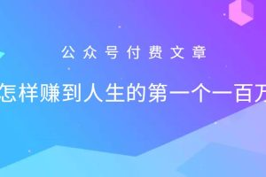 某公众号付费文章：怎么样才能赚到人生的第一个一百万