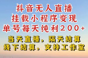 抖音无人直播挂载小程序，零粉号一天变现二百多，不违规也不封号，一场挂十个小时起步【揭秘】