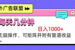 （13151期）海外广告联盟，每天几分钟日入1000+无脑操作，可矩阵并附有管道收益