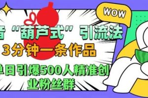 抖音葫芦式引流法，三分钟一条作品，单日引爆抖音500人精准创业粉丝群【揭秘】