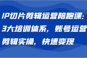 IP切片剪辑运营陪跑课，3大培训体系：账号运营 剪辑实操 快速变现