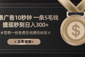 （13214期）一条广告十秒钟 一条五毛钱 日入300+ 小白也能上手