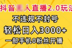 抖音小程序无人直播2.0，日入3000，不违规不封号，操作轻松