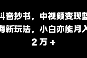 抖音抄书，中视频变现蓝海新玩法，小白亦能月入 2 万 +