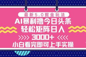 （13398期）今日头条最新5.0掘金玩法，轻松矩阵日入3000+