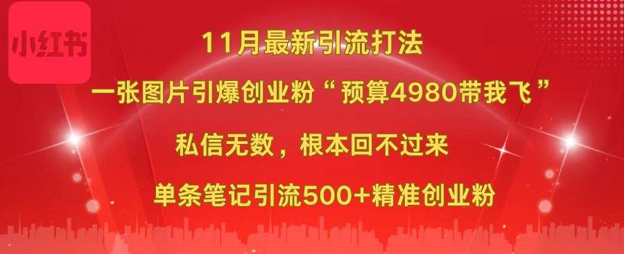 小红书11月最新图片打法，一张图片引爆创业粉“预算4980带我飞”，私信无数，根本回不过来，单条笔记引流500+精准创业粉插图