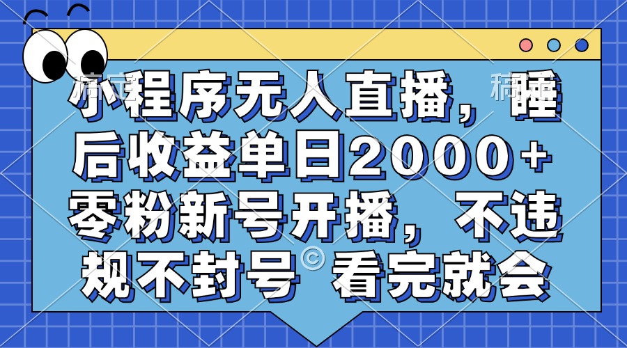 小程序无人直播，睡后收益单日2000+ 零粉新号开播，不违规不封号 看完就会插图