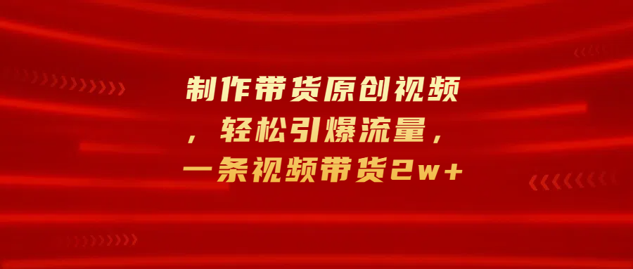 制作带货原创视频，轻松引爆流量，一条视频带货2w+插图