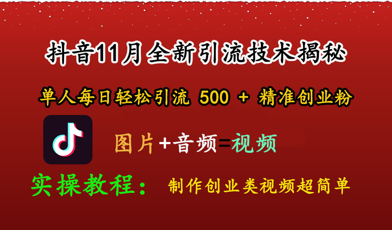 抖音11月全新引流技术，图片+视频 就能轻松制作创业类视频，单人每日轻松引流500+精准创业粉插图