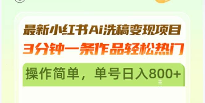 （13182期）最新小红书Ai洗稿变现项目 3分钟一条作品轻松热门 操作简单，单号日入800+插图