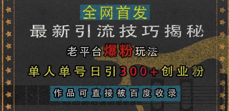 最新引流技巧揭秘，老平台爆粉玩法，单人单号日引300+创业粉，作品可直接被百度收录插图